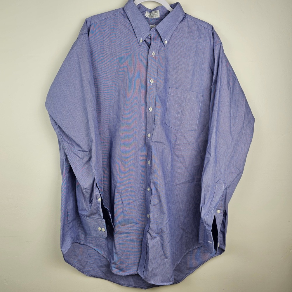 Geoffrey Beene Button Down Shirt Mens 17.5 Blue Pinpoint Oxford Wrinkle Free Tal